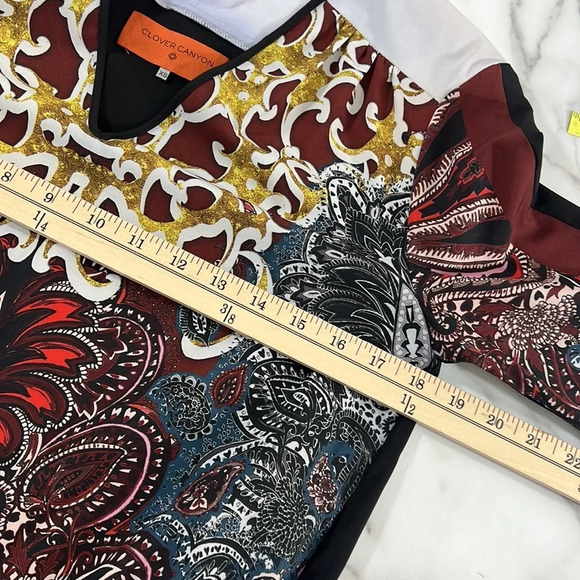 Clover Canyon Dress Womens XS Red Blue Printed Bubble Sleeve Mini V Neck - Picture 9 of 11